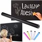 LAVAGNA ADESIVA NERA 200X60CM RIMOVIBILE TAGLIABILE PARETE BAMBINI PVC CON GESSI
