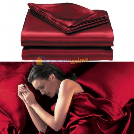 COMPLETO MATRIMONIALE RASO ROSSO LENZUOLA ROSSE SEXY 6 PEZZI - CON COPRIPIUMONE !