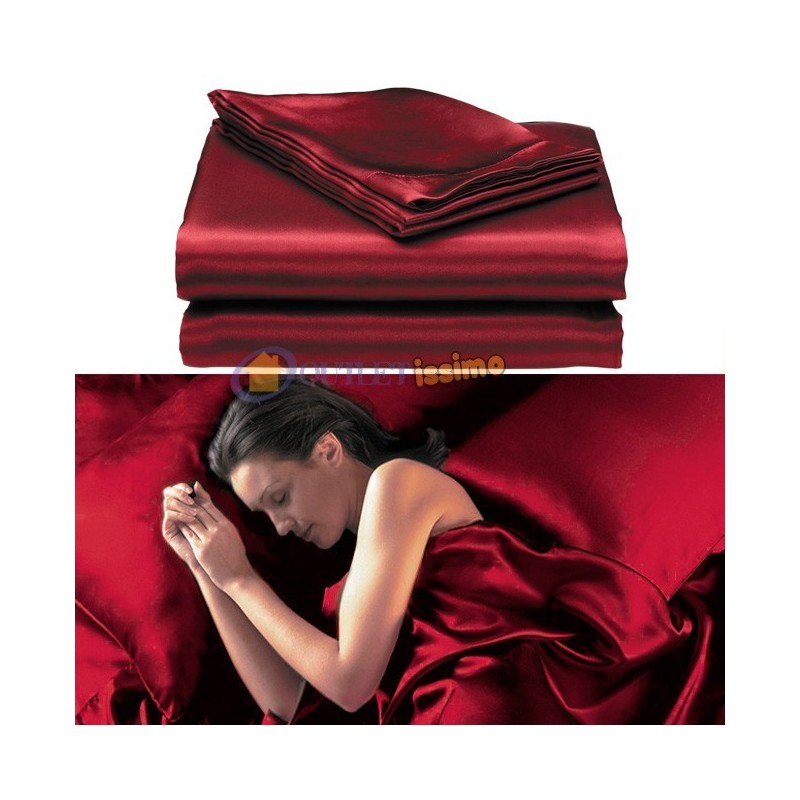 COMPLETO MATRIMONIALE RASO ROSSO LENZUOLA ROSSE SEXY 6 PEZZI - CON COPRIPIUMONE !