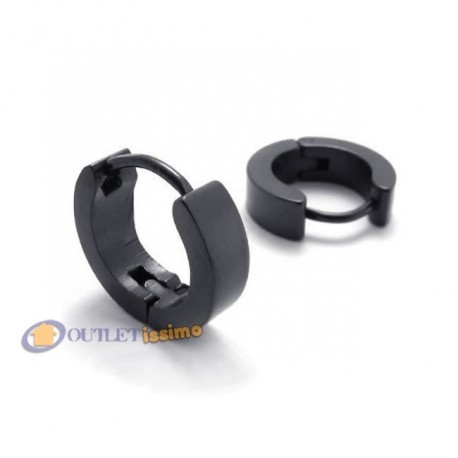 ORECCHINI UOMO DONNA UNISEX BOCCOLE CERCHIO ACCIAIO INOX TITANIO NERO 4mm