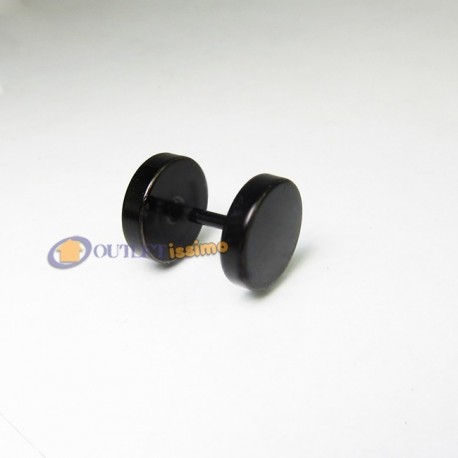 ORECCHINO ACCIAIO TITANIO UOMO DONNA FINTO DILATATORE PLUG NERO SINGOLO 8mm