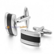 GEMELLI UOMO ACCIAIO INOX CAMICIA POLSO CERIMONIA ELEGANTE ARGENTO NERO XJ30