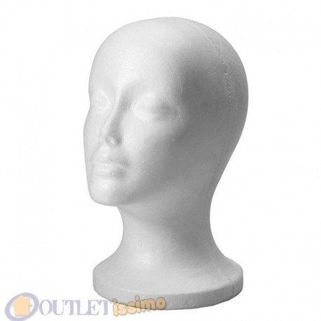 TESTA IN POLISTIROLO BIANCO ESPOSITORE PER PARRUCCA CAPPELLO CASCO
