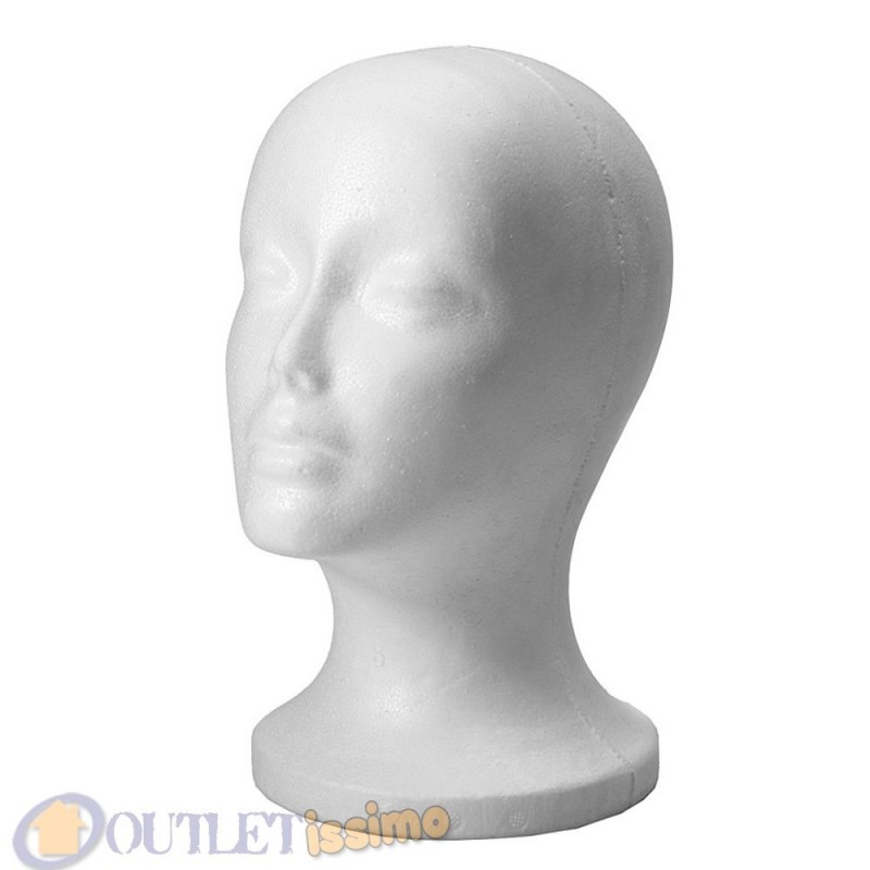 TESTA IN POLISTIROLO BIANCO ESPOSITORE PER PARRUCCA CAPPELLO CASCO