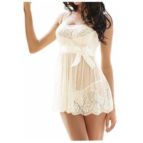 SEXY LINGERIE BABY DOLL BIANCO BABYDOLL INTIMO DONNA PIZZO CON TANGA G-STRING
