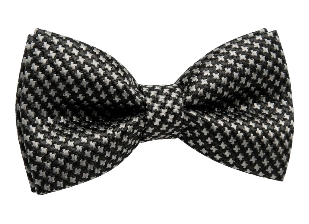 Papillon da uomo jacquard nero e argento elegante con trama geometrica, cravatta a farfalla regolabile pre-annodata per cerimonia, matrimonio, eventi formali e serate gala