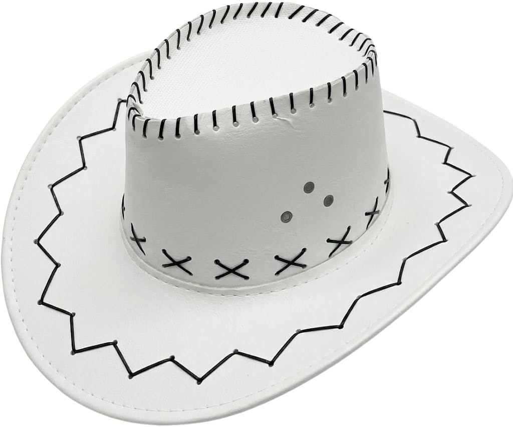 Cappello da cowboy in stile western vintage, cappello country unisex per feste a tema, travestimenti, cosplay ed eventi, cinturino regolabile e tesa larga - bianco V014
