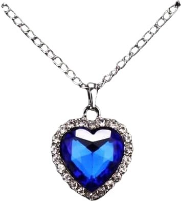 Collana Elegante Ciondolo Pendente Romantico Cuore Blu Dell'Oceano Con Strass Brillantini ET211