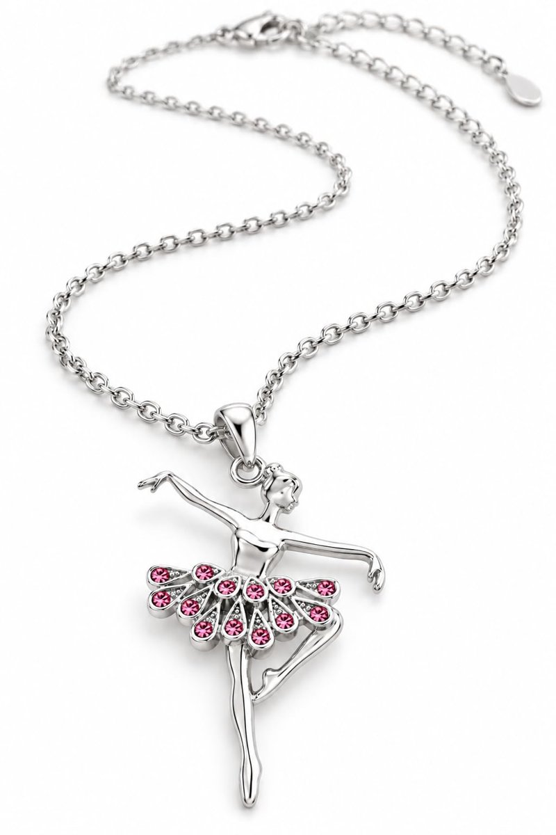 COLLANA CIONDOLO BALLERINA TUTU ZIRCONI ROSA DANZA BALLETTO MODERNA CLASSICA ET55
