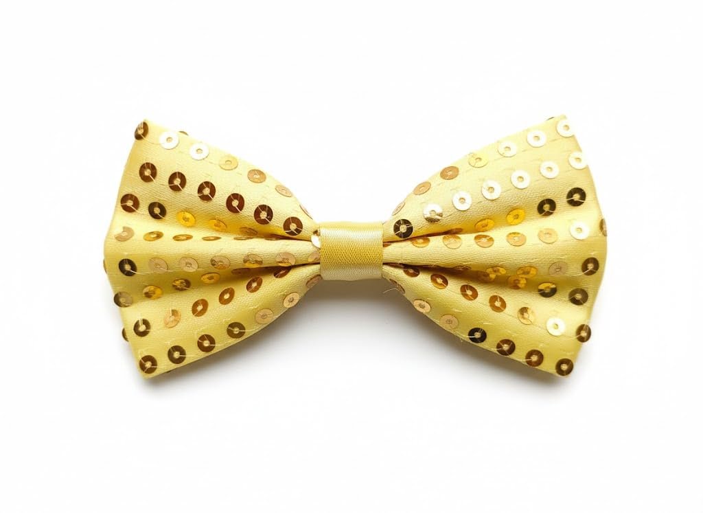 PAPILLON RASO SLIM SOTTILE CRAVATTINO FARFALLINO FARFALLA UOMO DONNA Giallo con texture Puntinata Brillante a Paillettes