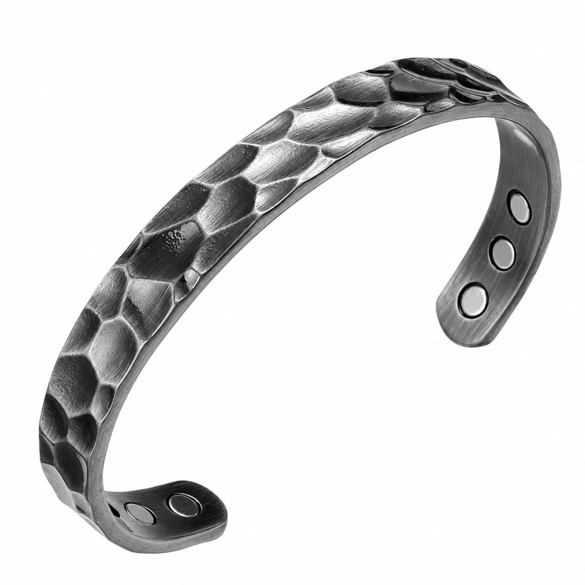 Bracciale Magnetico Uomo Grigio Anticato Martellato Magnetoterapia RAME ET383