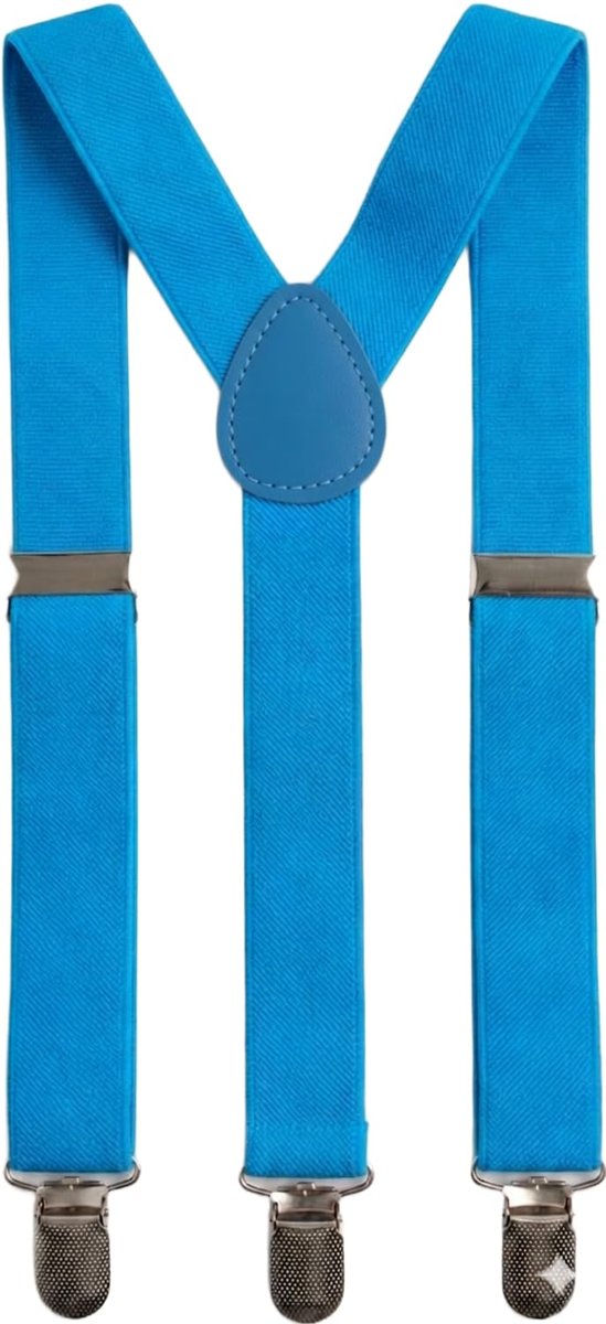 Bretelle azzurre uomo donna unisex elastiche regolabili 3 clip 2,5cm