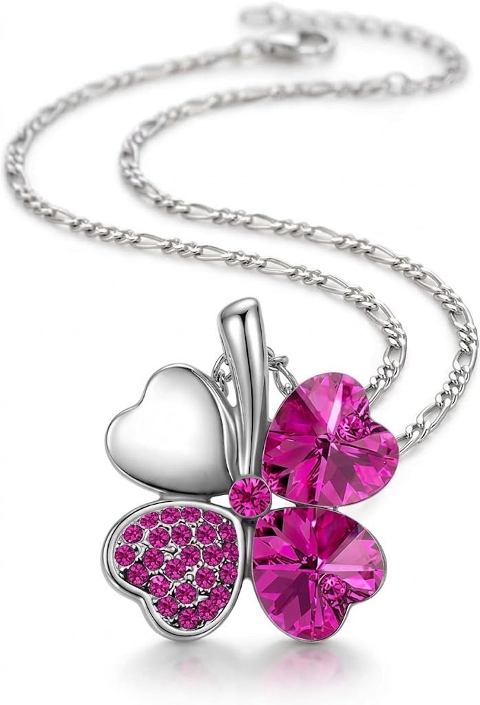 COLLANA CIONDOLO DONNA QUADRIFOGLIO FORTUNA CRISTALLO ELEMENTS FUCSIA ET82