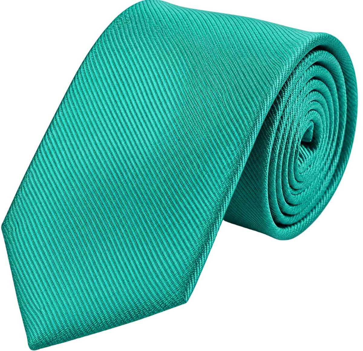Cravatta Uomo Verde turchese Slim Stretta in Micro Twill a Coste Diagonali, Tinta Unita 150cm x 5cm