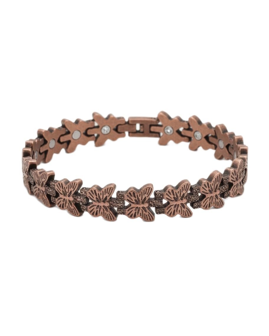 Bracciale Magnetico in Rame con Design a Farfalla per Donna, Terapia a Magneti ad Alta Potenza, Colore Oro Rosa S111