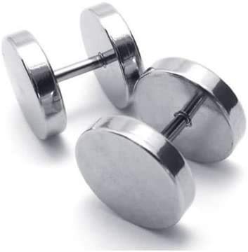 COPPIA ORECCHINO ACCIAIO TITANIO PIERCING UOMO DONNA FINTO DILATATORE FAKE PLUG COL 6m ACCIAIO