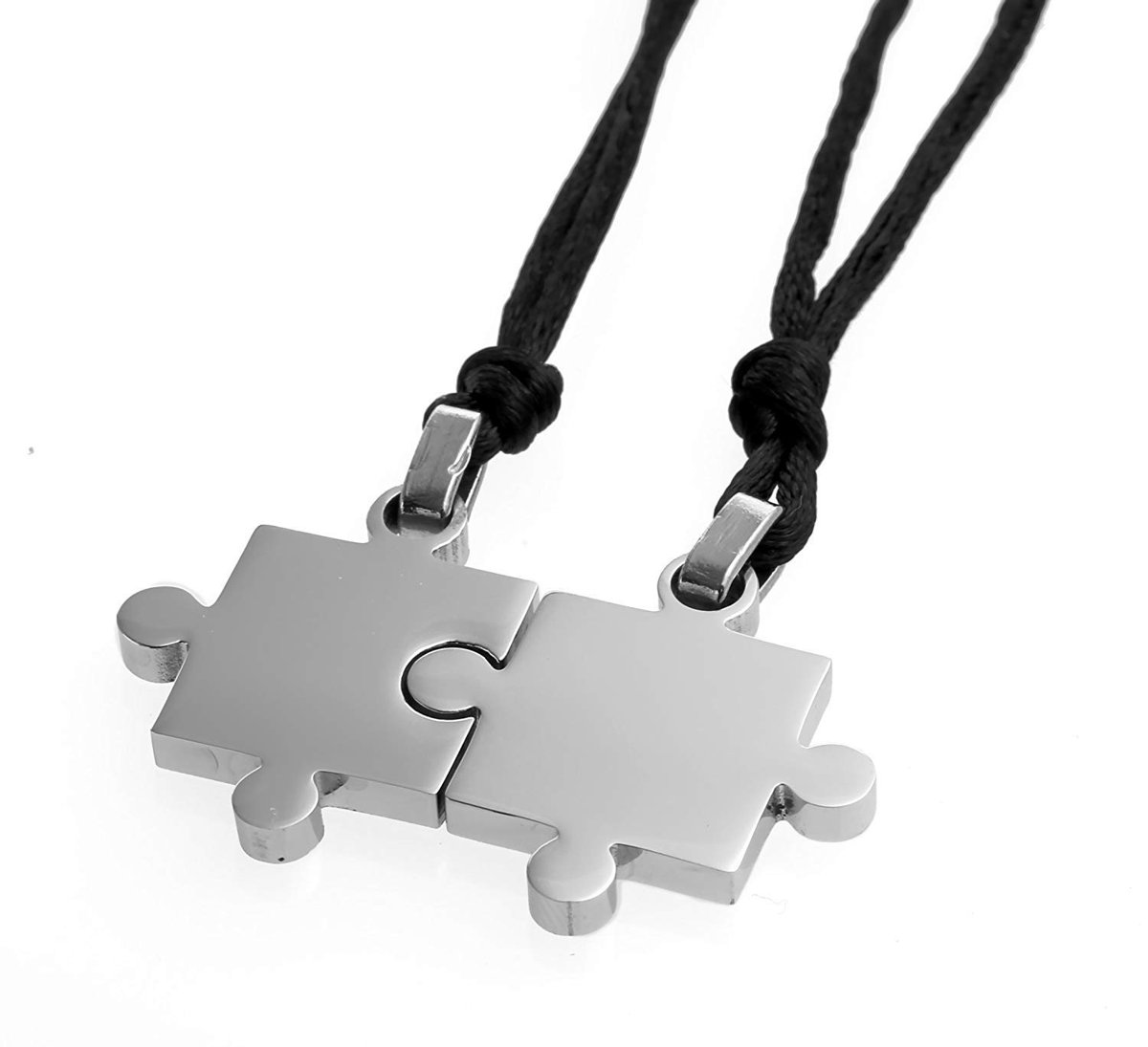 COPPIA CIONDOLI COLLANA PUZZLE UOMO DONNA ACCIAIO INOSSIDABILE E CORDA ET56