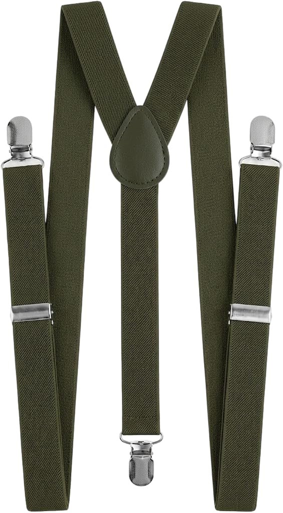 Bretelle verdi militare uomo donna elastiche regolabili 3 clip 2,5cm