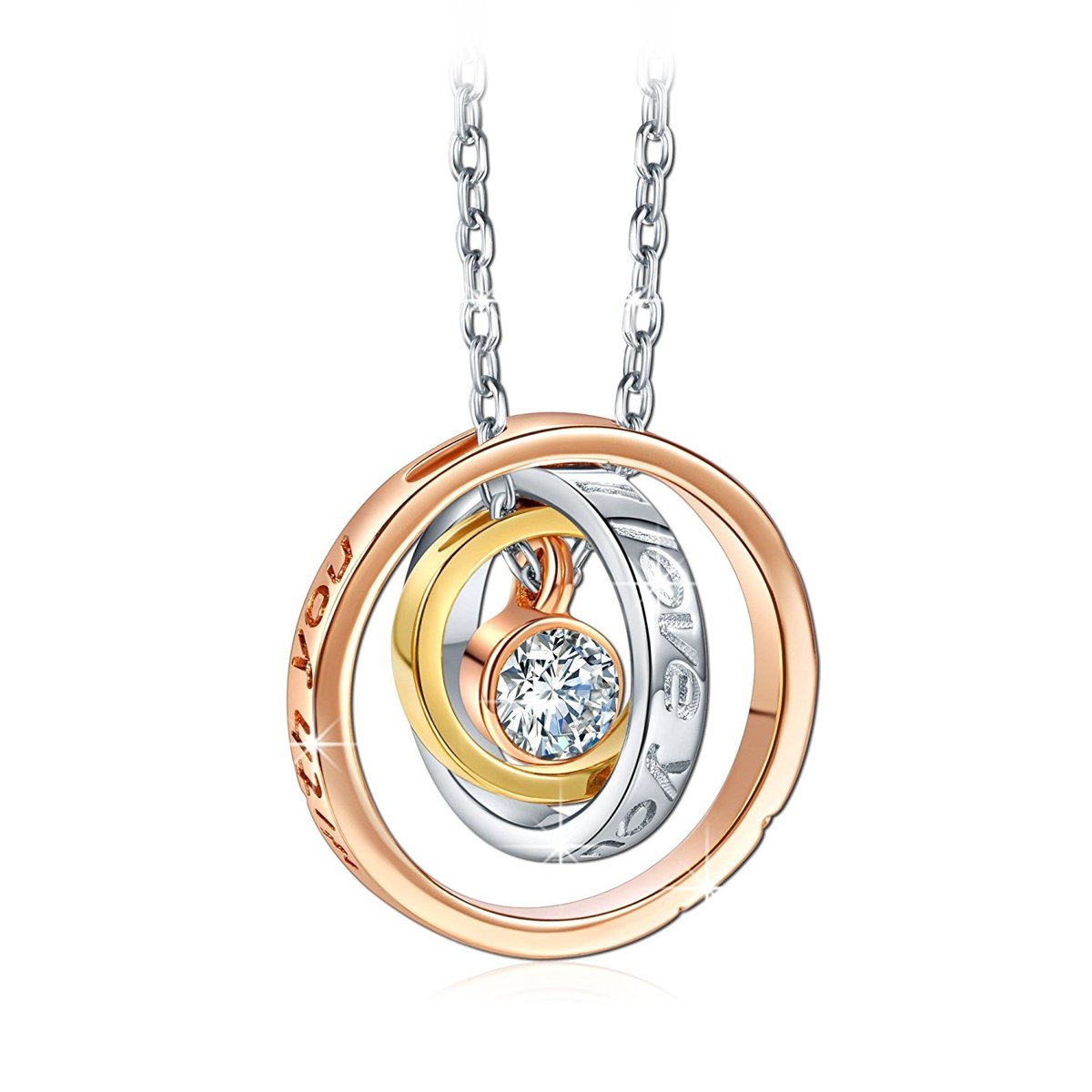 COLLANA DONNA I LOVE YOU MOM MAMMA TI AMO 3 CERCHI E ZIRCONE BIANCO ET33