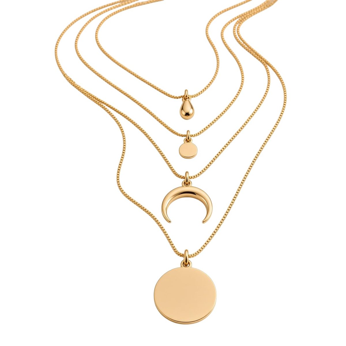 COLLANA DONNA 4 STRATI SET CIONDOLI  PENDENTI E CIONDOLO LUNA ET122