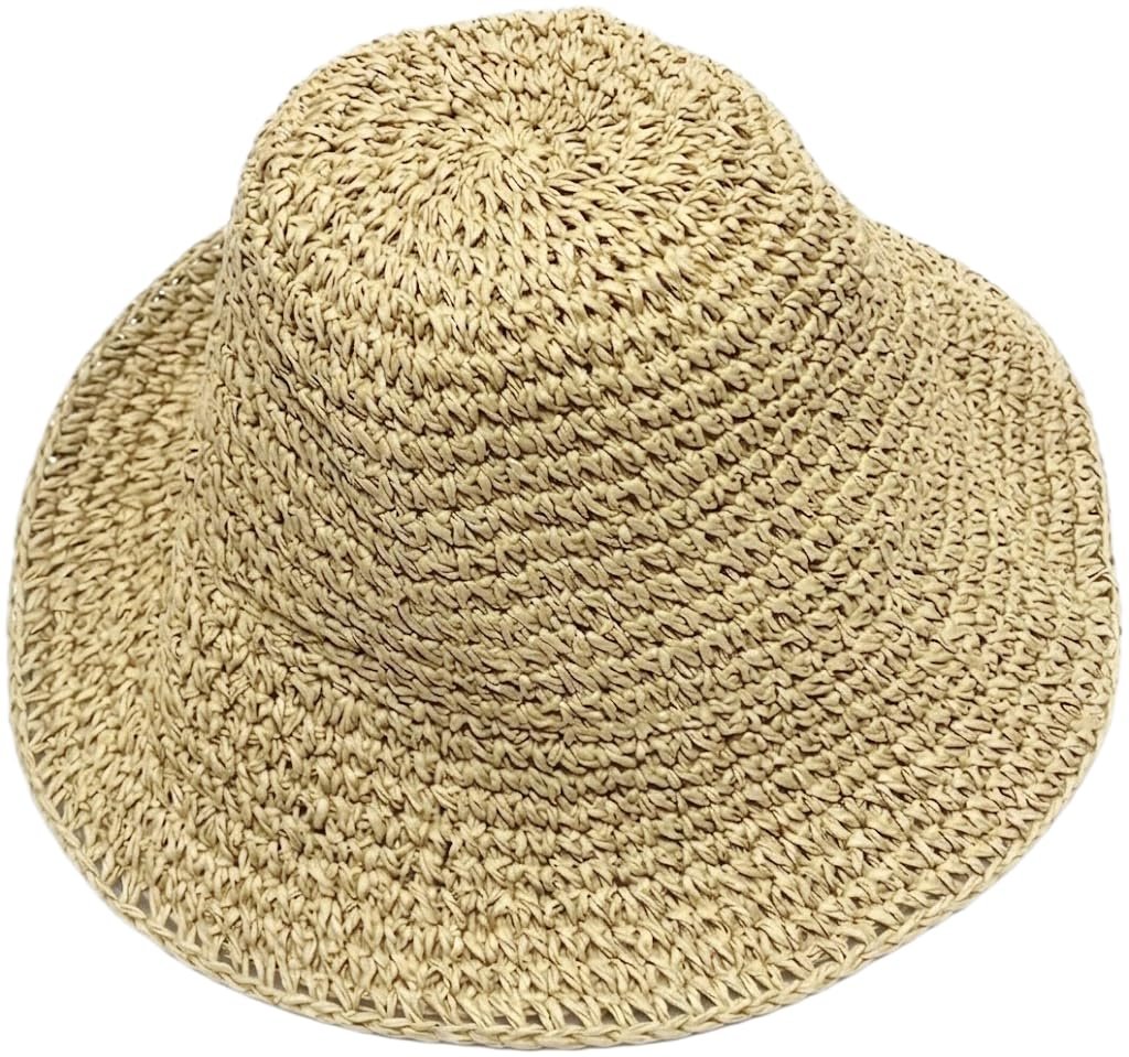 Cappello da Sole in Paglia di Carta da Donna Stile Pescatore Pieghevole ed Elegante per Mare e Spiaggia - Beige V032
