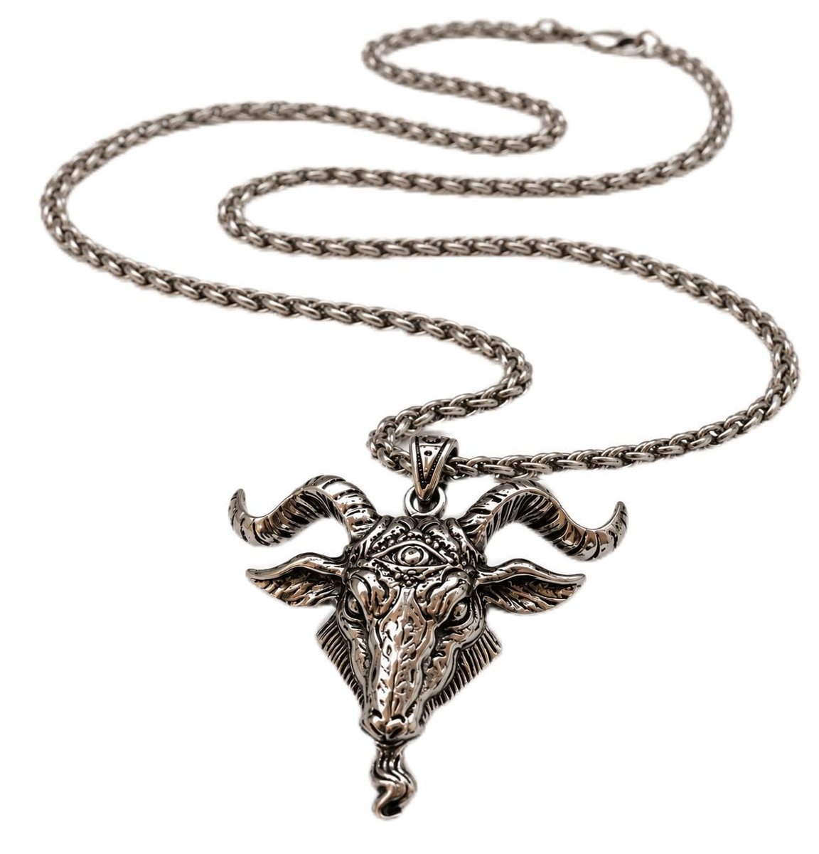 Collana da Uomo con Ciondolo Testa di Toro Ariete e Catena Intrecciata ET378