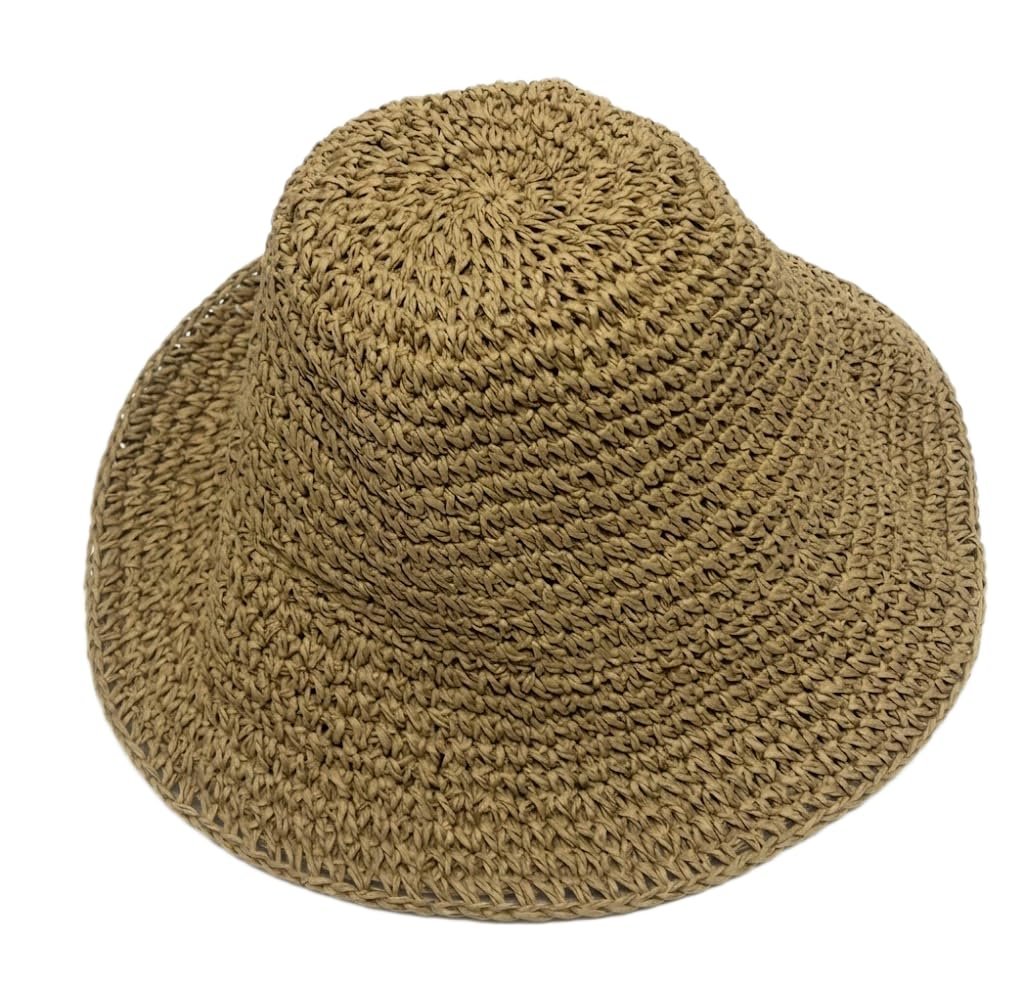 Cappello da Sole in Paglia di Carta da Donna Stile Pescatore Pieghevole ed Elegante per Mare e Spiaggia - Marrone V005