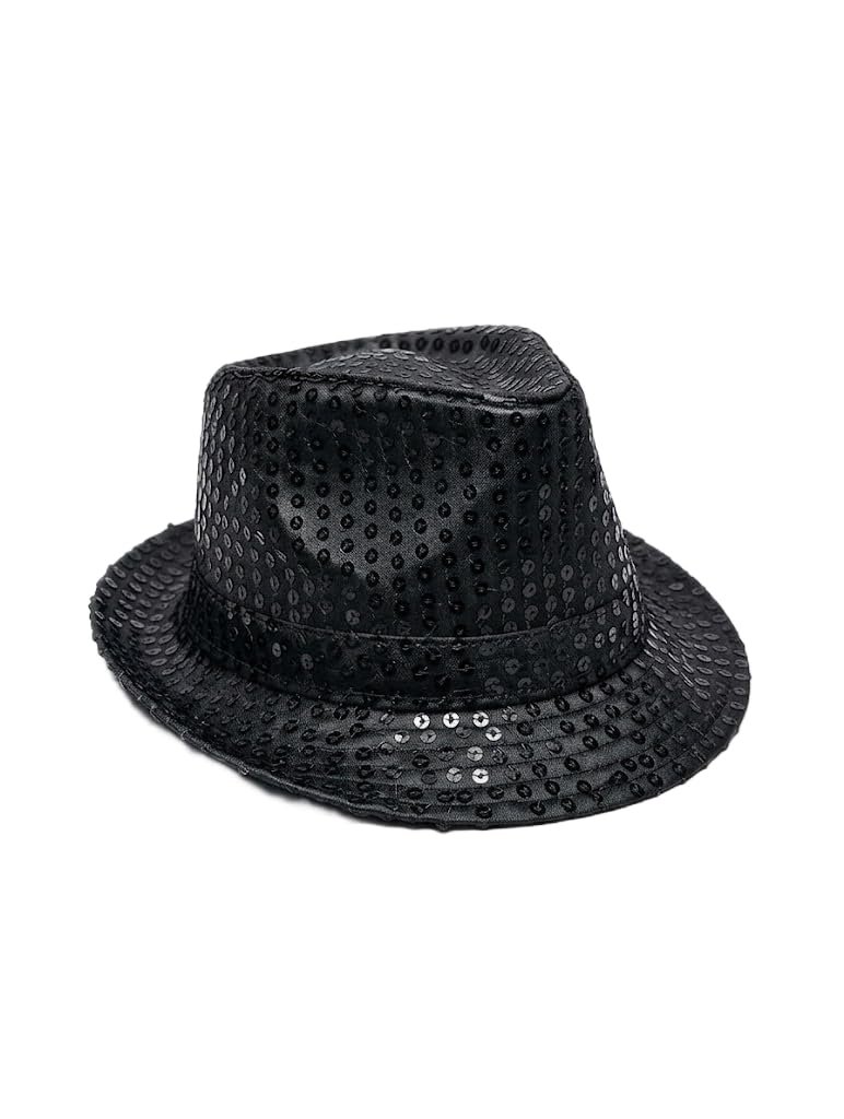 Cappello Fedora NERO con Paillettes Luccicanti - Taglia 58 cm M/L - Elegante