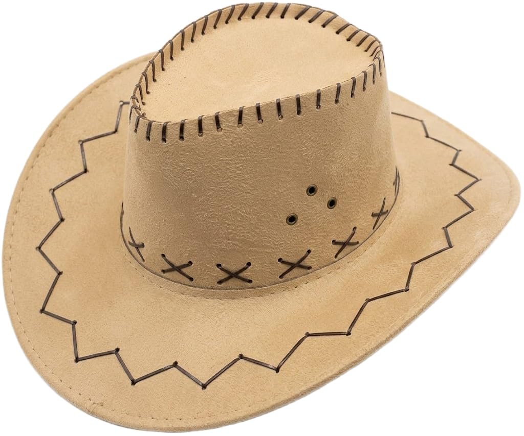 Cappello da Cowboy in Stile Western Vintage, Cappello Country Unisex per Feste a Tema, Travestimenti, Cosplay ed Eventi, Cinturino Regolabile e Tesa Larga - Beige Sabbia V013