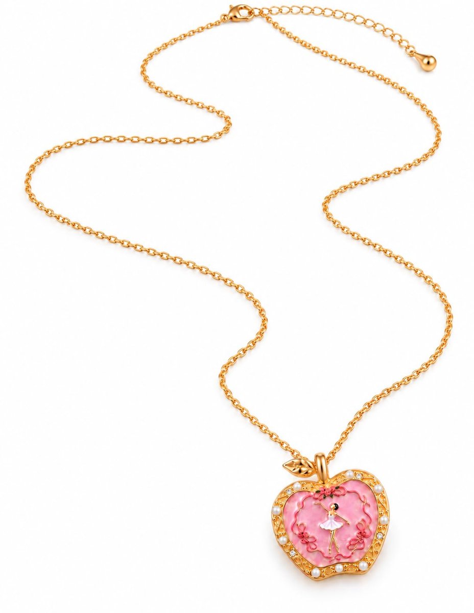 OUTLETISSIMO® Collana Donna Dorata con Ciondolo Mela Rosa Ballerina e Scarpetta Danza ET404