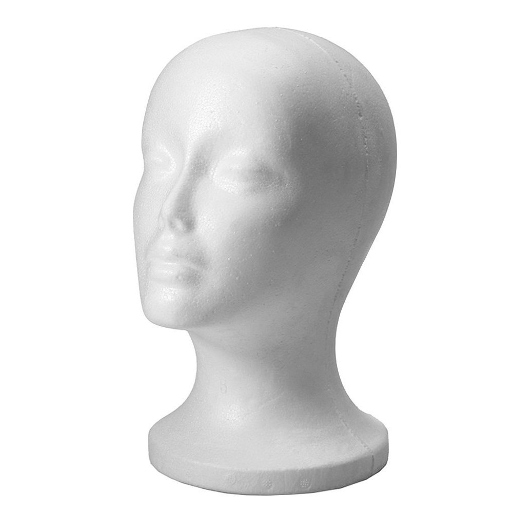 TESTA IN POLISTIROLO BIANCO ESPOSITORE PER PARRUCCA CAPPELLO CASCO GIOIELLI