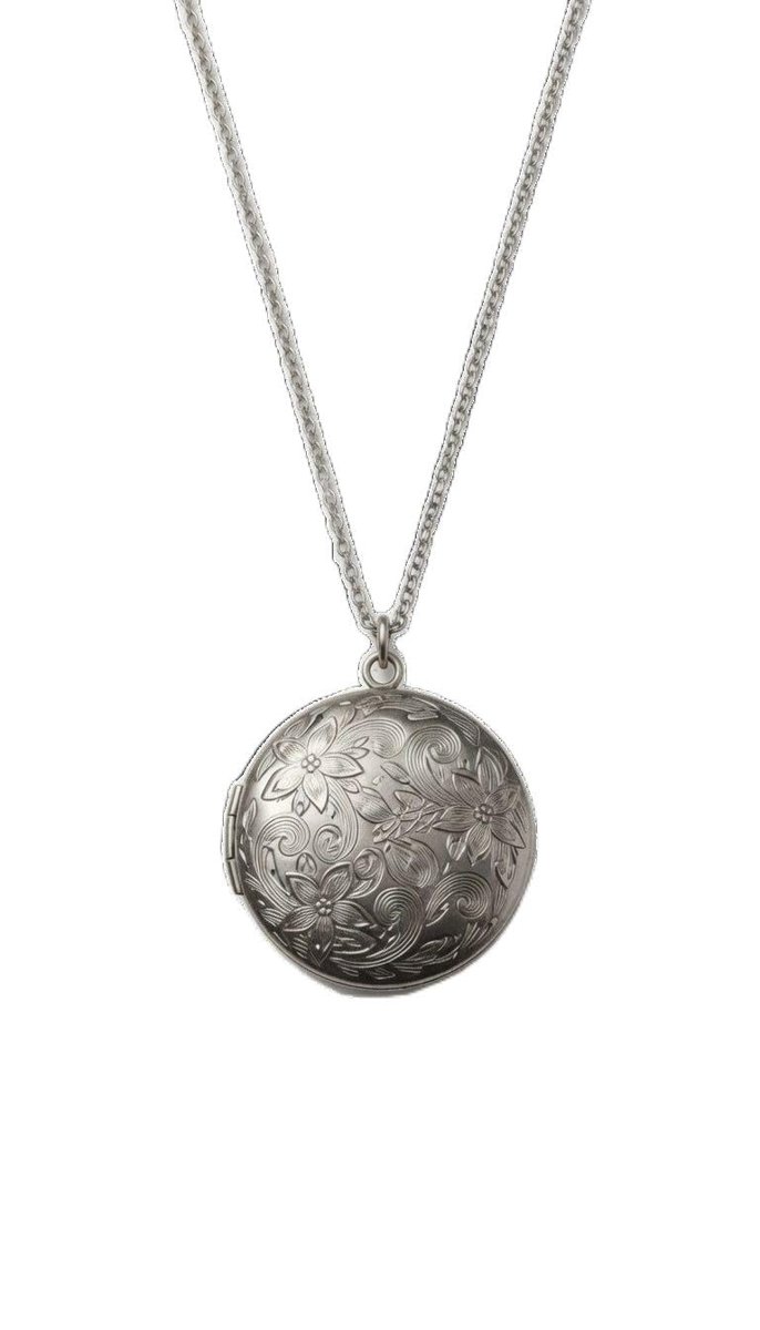 Collana con Ciondolo Portafoto Portafortuna da Donna di Colore Argento Anticato con Incisioni Floreali, Catena Regolabile ET313