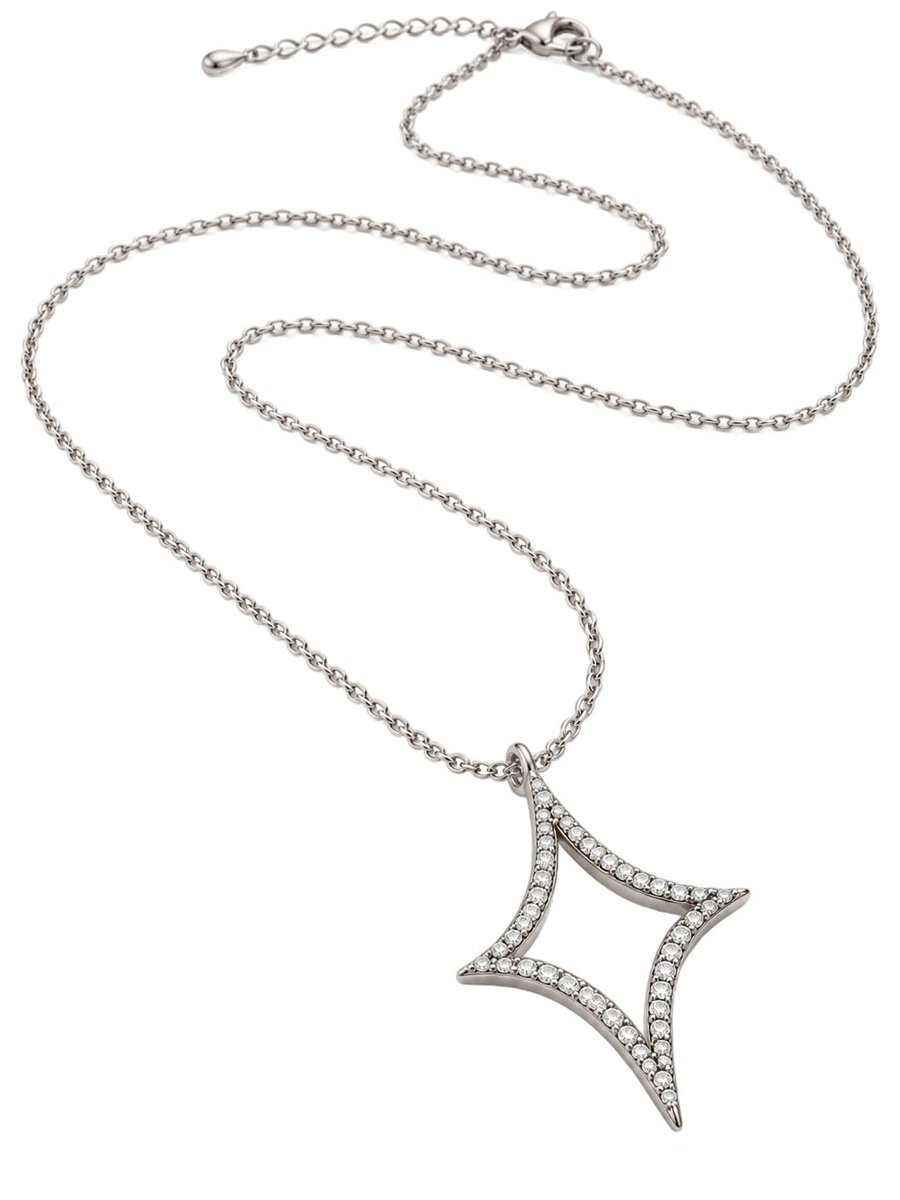 Collana Donna Argentata con Ciondolo Stella 4 Punte e Strass Elegante ET394