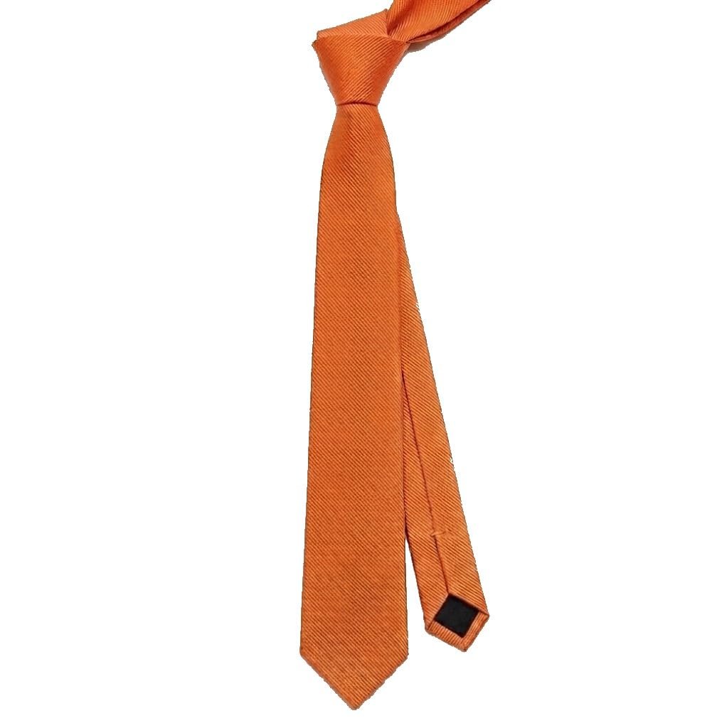 Cravatta Uomo Arancione Slim Stretta 6cm in Micro Twill a Coste Diagonali, Elegante Tinta Unita Strutturata per Cerimonia e Business 150cm x 5cm