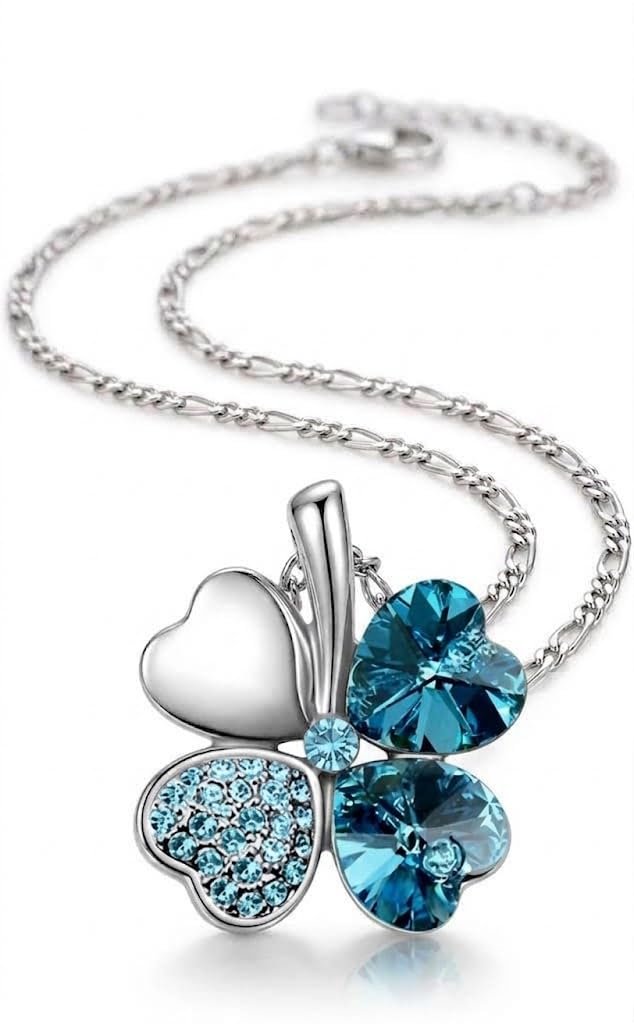 COLLANA CIONDOLO DONNA QUADRIFOGLIO FORTUNA CRISTALLO AUSTRIACO ELEMENTS BLU ET224