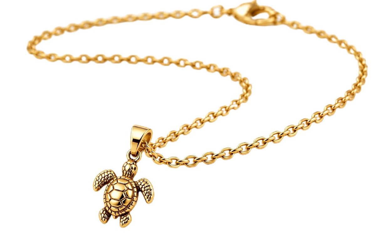 Collana Tartaruga Marina Donna con Ciondolo, Catena Lunga, Argentata ET379
