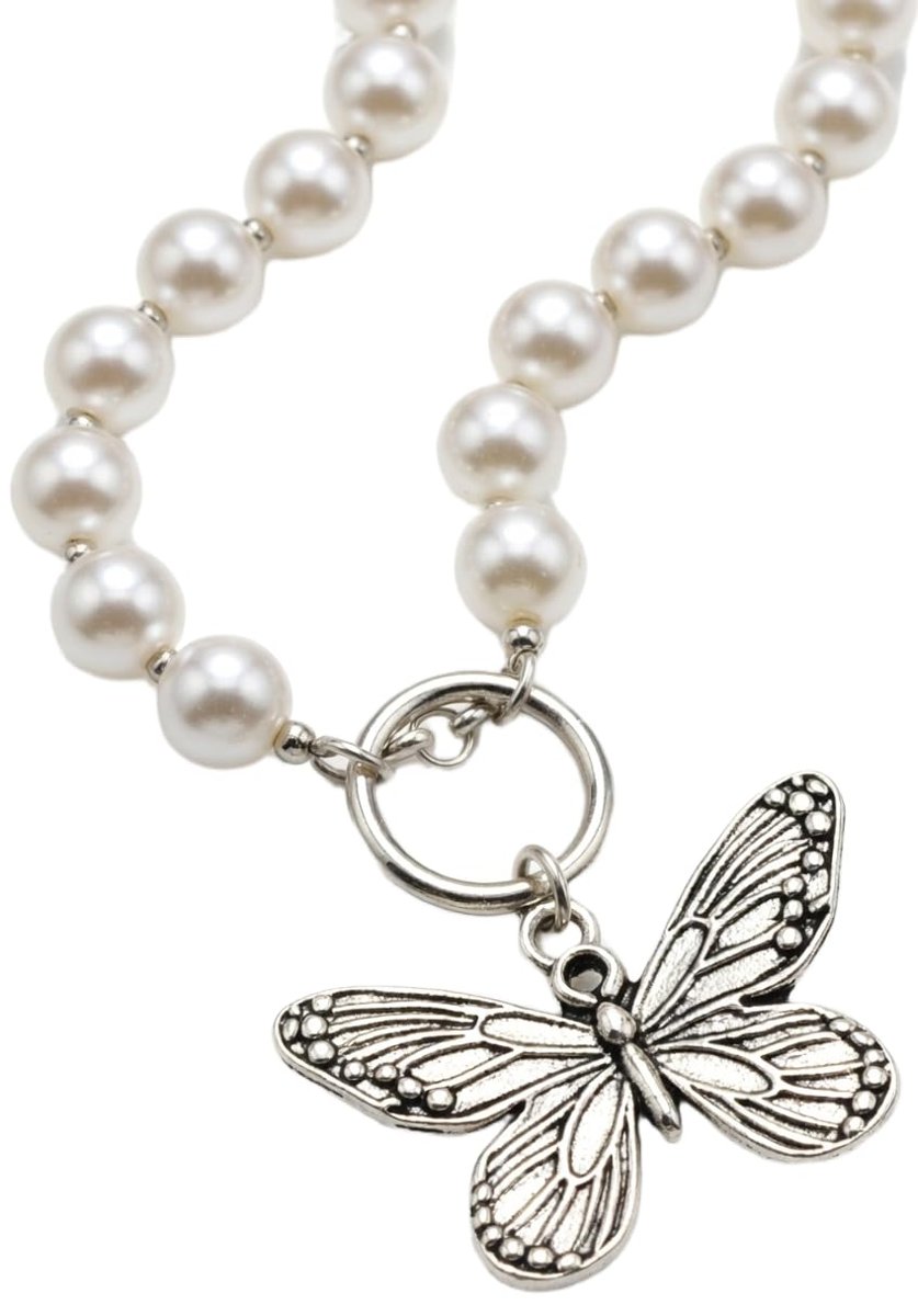 Collana girocollo con perle con ciondolo a forma di farfalla Donna Gioielli ET105