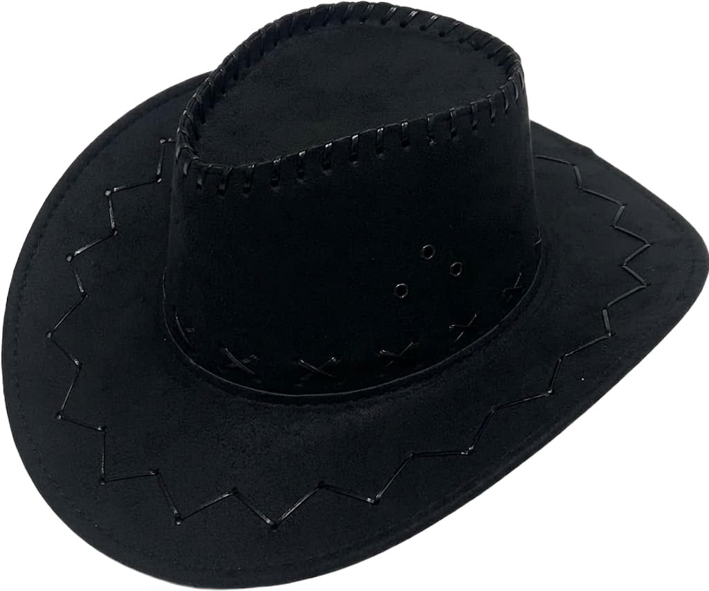 Cappello da Cowboy in Stile Western Vintage, Cappello Country Unisex per Feste a Tema, Travestimenti, Cosplay ed Eventi, Cinturino Regolabile e Tesa Larga - Nero V017