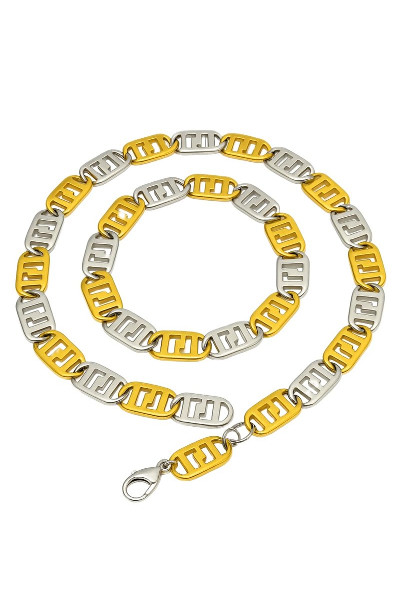 Collana Uomo Acciaio Inox Bicolore Oro e Argento con Motivo Greco – Catena Classica 60 cm – Design Elegante ET14