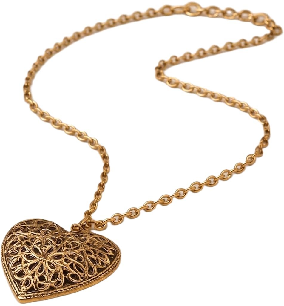 Collana Donna con Ciondolo a Cuore Dorato in Filigrana Stile Vintage Regolabile Idea Regalo Amore ET349