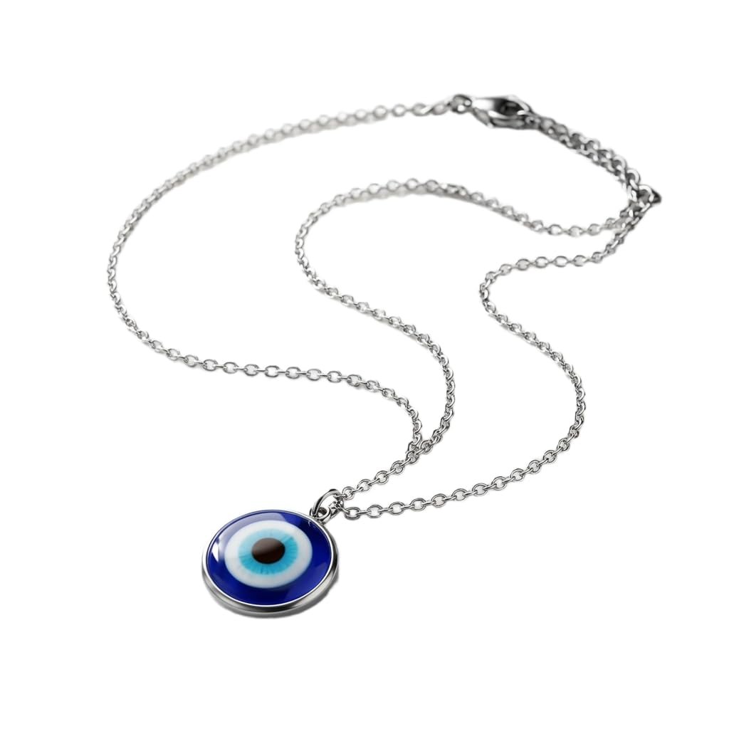 Collana Donna con Ciondolo Occhio Greco Blu in Vetro – Simbolo Portafortuna con Catena in Acciaio ET260