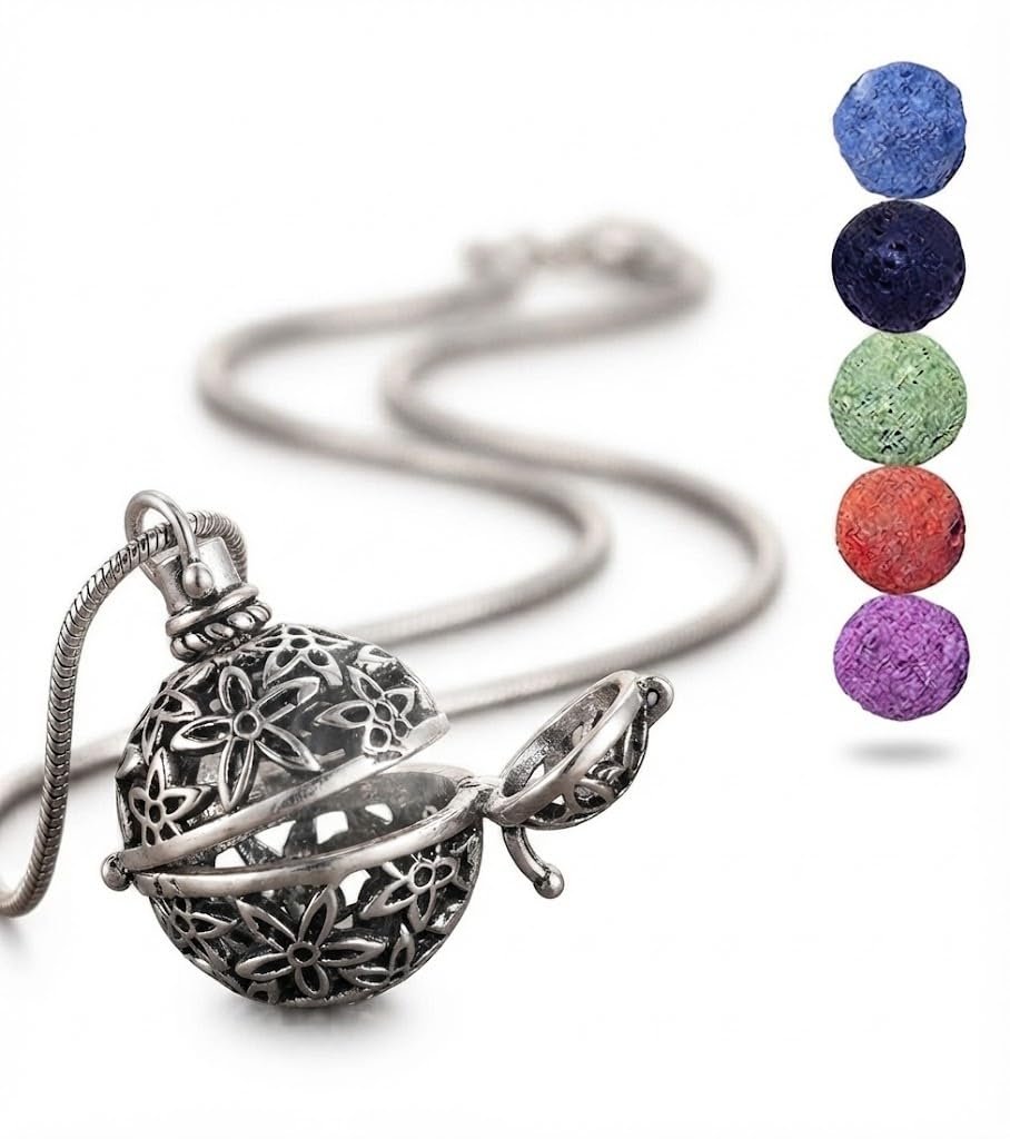 COLLANA BOLA MESSICANA DIFFUSORE CON 5 SFERE IN PIETRA LAVICA PROFUMO CRISTALLOTERAPIA ET86
