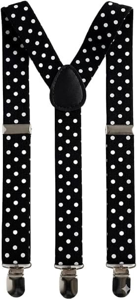 Bretelle a Pois NERO E BIANCO Elasticizzate Regolabili a Y con Clip Metalliche