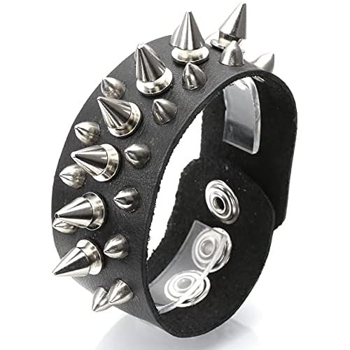 Bracciale in vera pelle regolabile largo borchie stile punk rock uomo donna ET116