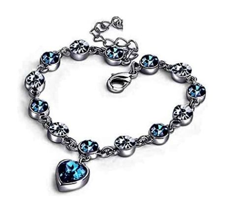 BRACCIALE BRACCIALETTO CON CIONDOLO CUORE DELL'OCEANO E CRISTALLI BLU SCURO ET177