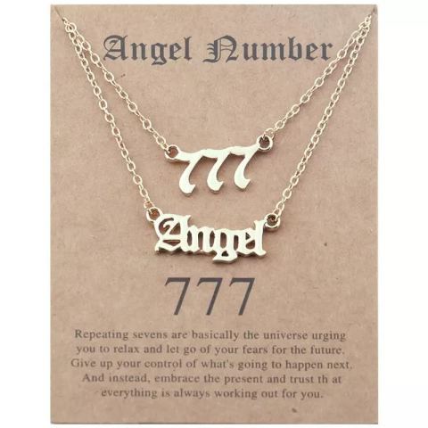 Set Di 2 Collane Angel Number 1 Collana ciondolo 777 1 Collana con scritta Angel 50cm Colore Oro ET144