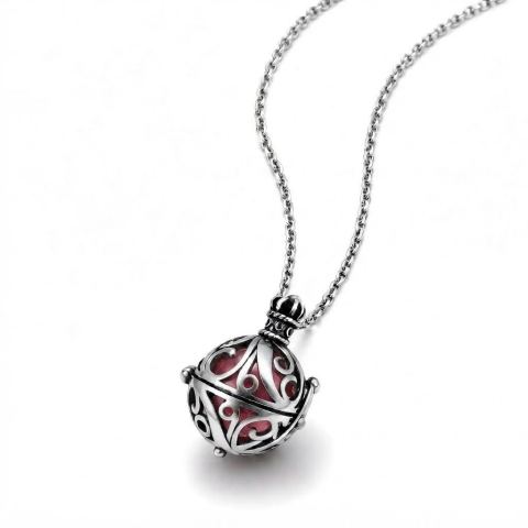 COLLANA CIONDOLO CHIAMA ANGELI BOLA MESSICANA SFERA rosa 2,6cm CATENA 126cm ET84