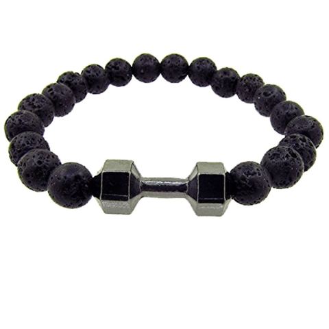 BRACCIALE BRACCIALETTO PIETRA LAVICA MANUBRIO PESO PALESTRA PIETRE DURE CHAKRA ET53
