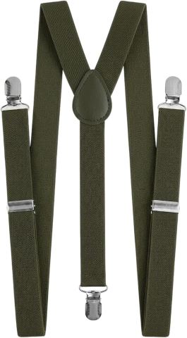 Bretelle verdi militare uomo donna elastiche regolabili 3 clip 2,5cm
