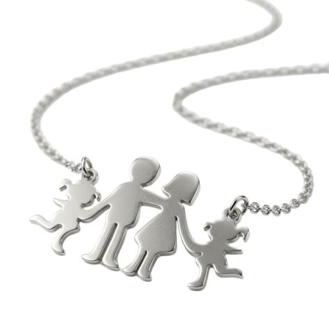 Collana Donna Girocollo con Pendente Famiglia Stilizzata Papà Mamma Figlio e Figlia Bambino bambina figli ET286